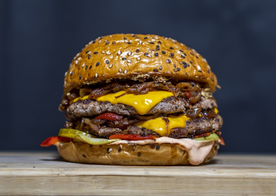 A hamburger with fries